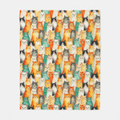 水彩猫のコラージュ フリースブランケット (正面)