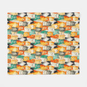 水彩猫のコラージュ フリースブランケット (正面(横))