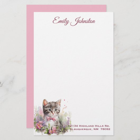 水彩猫の花カスタム文具 便箋 (正面/裏面)