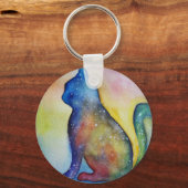 水彩猫アートキーリング キーホルダー (正面)