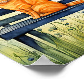 水彩猫オンパークベンチ ポスター (角)