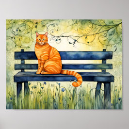 水彩猫オンパークベンチ ポスター