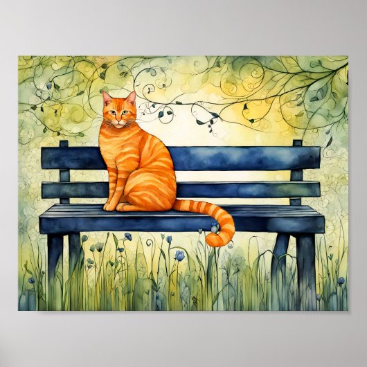 水彩猫オンパークベンチ ポスター (正面)