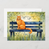 水彩猫オンパークベンチ ポストカード (正面/裏面)