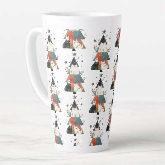 水彩猫クリスマスツリーパターお洒落ン カフェラテマグ (左アングル)