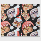 水彩猫クリスマスパターン ラッピングペーパー (フラット)