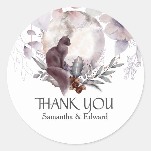 水彩猫ナイトムーンフローラ秋シック ラウンドシール (正面)