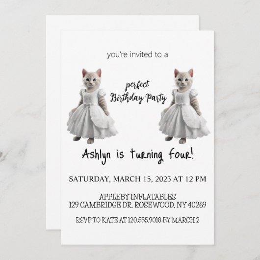 水彩猫パーフェクト誕生日パーティーの招待状 招待状 (正面/裏面)
