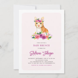水彩猫フローラピンクベビーシャワーブランチ 招待状