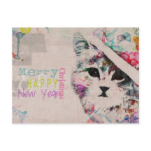 水彩猫メリークリスマスポストカード
