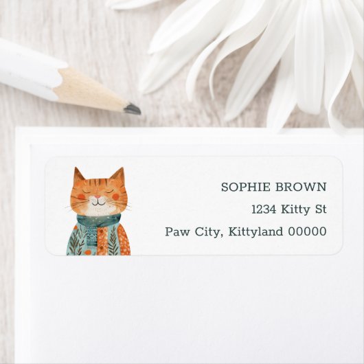 水彩猫予測できなイラストレーション差出人住所 ラベル (インサイチュ)