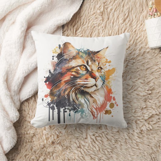 水彩猫絵画ズ クッション (ブランケット)