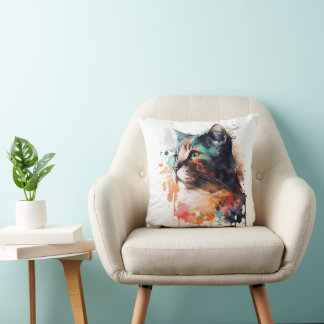 水彩猫絵画ズ クッション