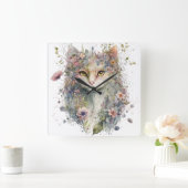 水彩猫顔及び花かわいらし類 スクエア壁時計 (ホーム)
