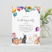 水彩猫 |かわいいおもしろいガールズバースデーパーティー 招待状 (スタンド正面)