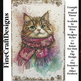 水彩猫、マゼンタスカーフ、雪BZ1デコページ 薄葉紙