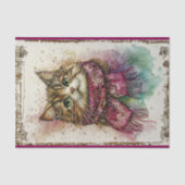 水彩猫、マゼンタスカーフ、雪BZ1デコページ 薄葉紙 (正面)