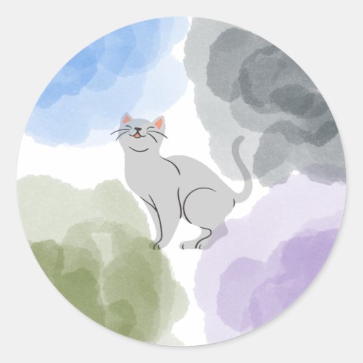 水彩猫 ラウンドシール (正面)