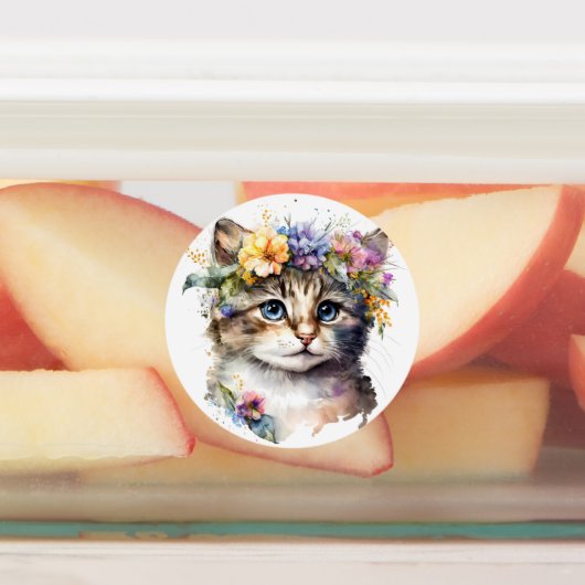 水彩猫（花） ラベル (貼付)