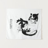 水彩猫・黒猫・ミニマル黒白 タペストリー (正面(横))