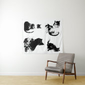 水彩猫、黒猫、ミニマル黒白 タペストリー (インサイチュ(横))