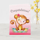 水彩猿女おめでとう カード (黄色い花)