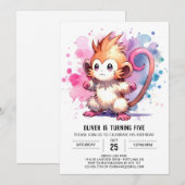 水彩猿素朴誕生日 招待状 (正面/裏面)