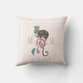 水彩猿 |シック・モノグラム・赤面・ピンク クッション (裏面)