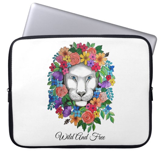 水彩獅子と虹の花 ラップトップスリーブ (正面)