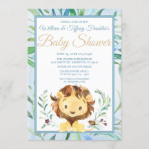 水彩獅子の少年の青い赤ちゃんシャワー