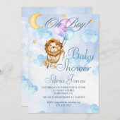 水彩獅子ジャングル動物の赤ちゃんシャワーボーイ 招待状 (正面/裏面)