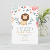 水彩獅子可愛いバロン赤ちゃんシャワー 招待状 (スタンド正面)