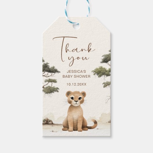 水彩獅子赤ちゃんシャワーありがとうギフトラベル ギフトタグ (正面)