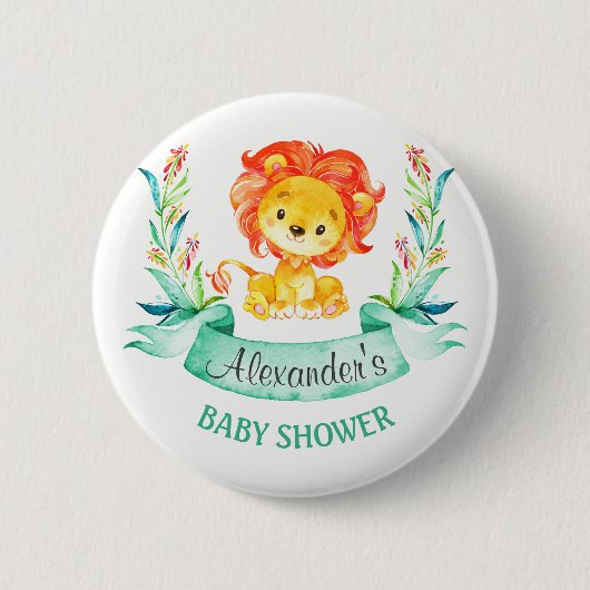 水彩獅子赤ちゃんシャワー 缶バッジ (正面)