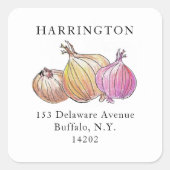 水彩玉ねぎ手ユニーク引き差出人住所 スクエアシール (正面)