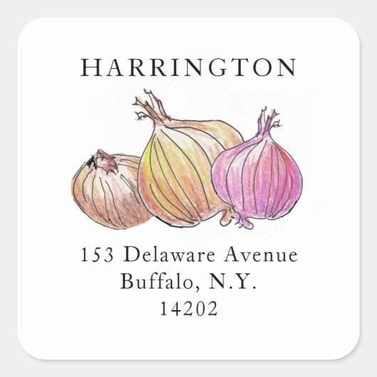 水彩玉ねぎ手ユニーク引き差出人住所 スクエアシール (正面)