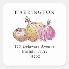 水彩玉ねぎ手ユニーク引き差出人住所 スクエアシール