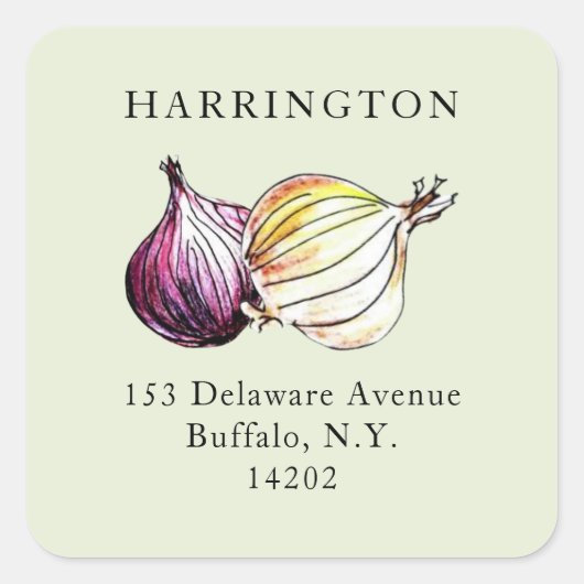 水彩玉ねぎ手引き差出人住所ラベル スクエアシール (正面)