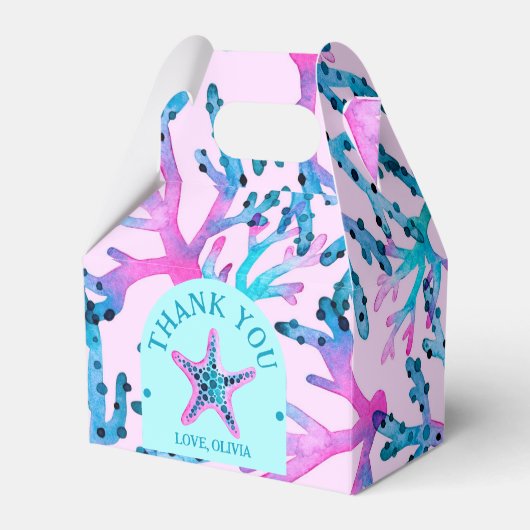 水彩珊瑚とヒトデのピンク&ターコイズ フェイバーボックス (正面サイド)