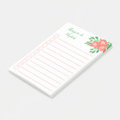 水彩珊瑚と緑のフローラが並んだリスト ポストイット (アングル)