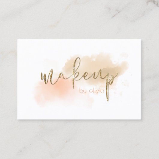 水彩珊瑚と金ゴールドメイクアップ 名刺 (正面)