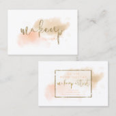 水彩珊瑚と金ゴールドメイクアップ 名刺 (正面/裏面)