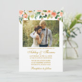 水彩珊瑚フローラ結婚写真金ゴールド 招待状 (スタンド正面)