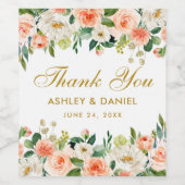 水彩珊瑚フローラ金ゴールド結婚ズ ワインラベル (シングルラベル)