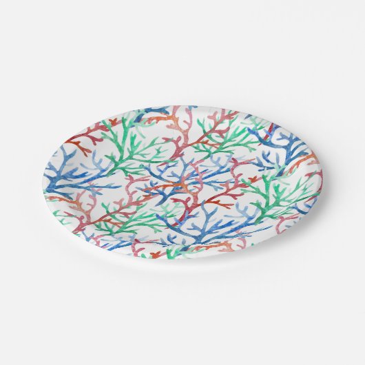 水彩珊瑚模様 ペーパープレート (アングル)