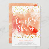 水彩珊瑚礁のカップル結婚のシャワー 招待状 (正面/裏面)