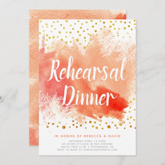 水彩珊瑚礁のリハーサル結婚ディナー 招待状 (正面/裏面)