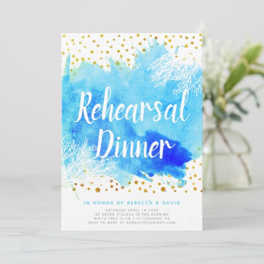 水彩珊瑚礁のリハーサル結婚ディナー 招待状 (スタンド正面)