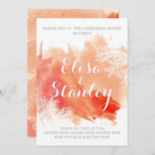 水彩珊瑚礁のリハ結婚ーサルディナー 招待状 (正面/裏面)