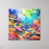 水彩珊瑚礁の水中風景 キャンバスプリント (正面)